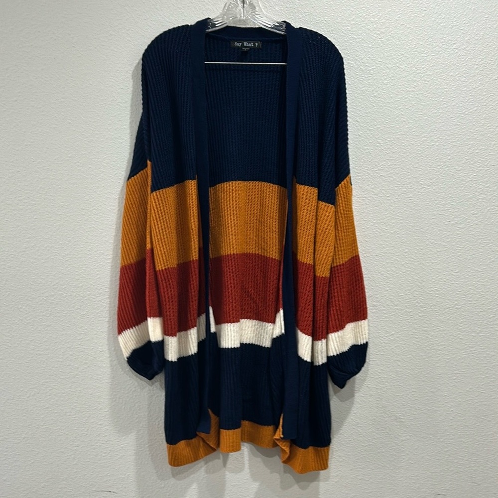 Say what? Color block along Fall/Winter Knit Cardigan Sz Large